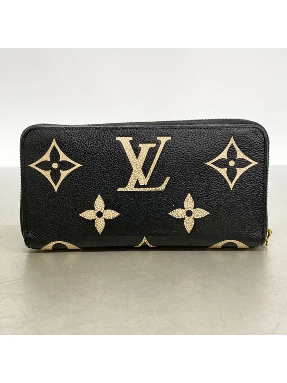 Louis Vuitton Wallet Monogram Empreinte Bicolor Zippy Black Beige